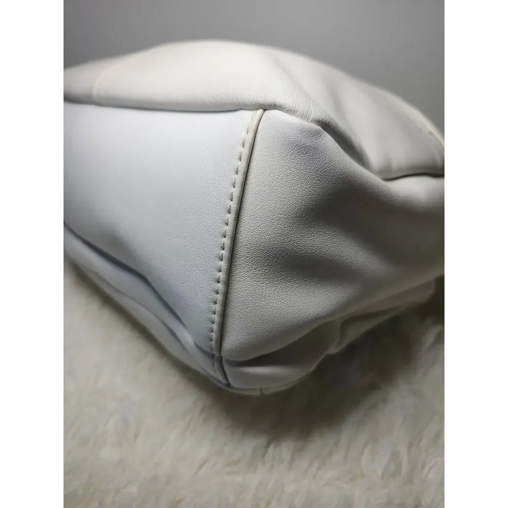 Giani Bernini Hobo Bag White Leather Shoulder Bag Minimalist Zip Pockets